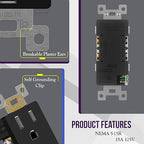 ENERLITES Black Decorator Receptacle, Standard Electrical Wall Outlet, 15A 125V, Self-Grounding, 2-Pole, 3-Wire, 5-15R, UL Listed, 61502-TR-BK, 10 Pack, Tamper Resistant