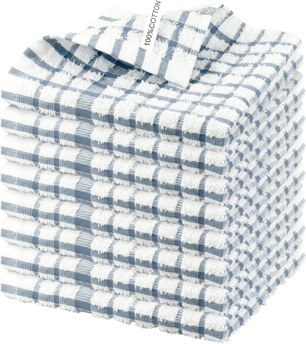 Nialnant 8 Pack Kitchen Towels and Dishcloths Sets,100% Cotton Soft Absorbent Quick Drying Dish Towels for Kitchen,Washing Dishes-Little Blue Plaid,12 x 12 in