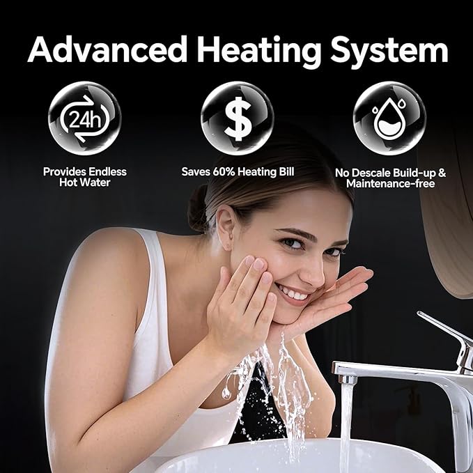 Ranein 8kW Tankless Electric Water Heater, 240V on Demand Instant Endless Thermostatic Water Heater with LED Temperature Display for Bathroom and Kitchen sink