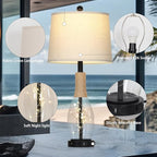 28" Tall Coastal Table Lamps Set of 2, Glass Black Modern Table Lamps with 3-Way Dimmable Touch Control Fairy Lights & Type-C Charging, Beach Nautical Bedside Lamps for Living Room Bedrooms End Table