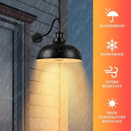 Outdoor Gooseneck Barn Lights,14 Inch Dome Outdoor Wall Sconce Farmhouse Exterior Wall Mount Light Vintage Wall Lighting Fixture Industrial Black Wall Lantern for Porch, Entryway, Garage, 2 Pack