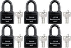 FIGODE® Outdoor Waterproof Padlocks, Covered Heavy Duty Laminated Steel Locks, Large Sturdy Locks, 2.2 in. Wide, 6 Locks Same Key, Standard Shackle