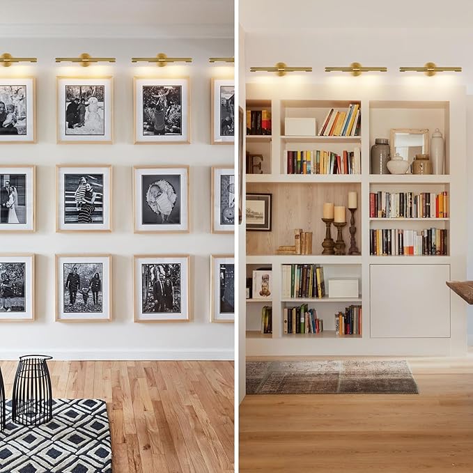 Hardwired Picture Light, 19" Knurled Brass Wall Sconces, Rotatable 360° Picture Lights for Wall, Wall Art Gold Sconces Wall Lighting, Indoor,Bathroom Wall Sconce, Includes Bulbs