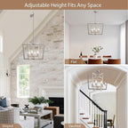 Brushed Nickel Chandelier, 6-Light Geometric Dining Room Light Fixture Over Table Metal Modern Chandelier Lighting for Kitchen Island Entryway, 20 Inch Pendant Lighting Hanging Ceiling Lamp