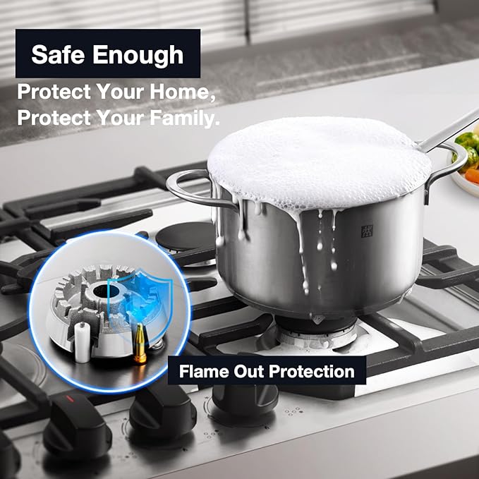 ROBAM 30" Gas Cooktop G413 with 4 Made in Italy Brass Burners, Built-in NG/LPG Convertible Gas Stove, 20,000 BTUs Power Burner, Flameout Protection