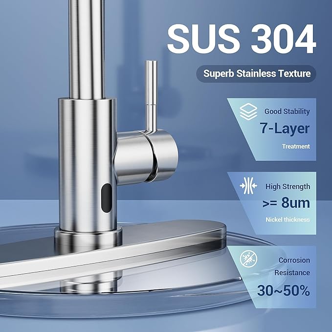 APPASO Touchless Kitchen Faucet, 3 Modes Smart Motion Sensor Kitchen Faucet with Pull Down Sprayer, Brushed Nickel Activated Faucet for Kitchen Sink with Soap Dispenser