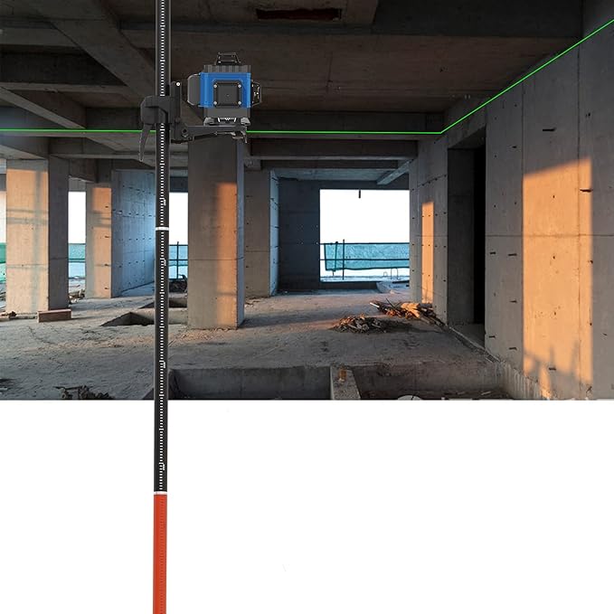 MOETER 12Ft/3.7M Telescoping Laser Level Pole, Adjustable Laser Pole with Universal Mounting Bracket 1/4”-20 & 5/8”-11 Adapters, Laser Level Stand for Rotary & Line Lasers (Without Tripod)