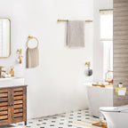 TQKAG 5 Piece Bathroom Towel Bar Holder Sets Brushed Gold Bathroom Hardware Set Stainless Steel Toilet Paper Holder with Shelf Bathroom Accessories Kit Wall Mounted