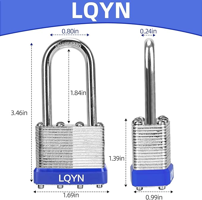 Padlocks with Same Key, LQYN 60 Pcs Laminated Keyed Padlock (1-9/16", 40mm), Keyed Alike Locks, Long Shackle, for Storage Locker, Hasp Latch, Toolbox, Sheds