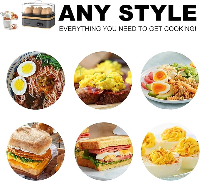 Evoloop Rapid Egg Cooker Electric 6 Eggs Capacity, Soft, Medium, Hard Boiled, Poacher, Omelet Maker Egg Poacher With Auto Shut-Off, BPA Free