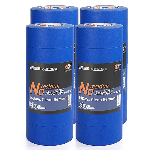 ADHES Blue Painters Tape Blue Tape Painting Tape for Walls,UV Anti,14 Days Clean Remove,1.88inch x 60yard,24Rolls