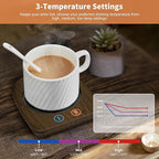 VOBAGA Imitation Wood Grain Coffee Cup Warmer & Mug Warmer for Desk, Electric Cup Beverage Warmer Plate with 3 Temperature Settings for Tea, Cocoa, Milk with Auto Shut Off After 4 Hours, for Gifts