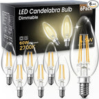 VOLIVO Dimmable E12 LED Candelabra Bulbs 60Watt Equivalent, 2700K Warm White, 500Lumens, 4.5W B11 Vintage Chandelier Light Bulbs, LED Filament Clear Glass Candle Lamp for Ceiling Fan Home Decor, 6Pack