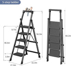 5 Step Ladder with Tool Tray,Portable Step Tool 330lb Load,Folding Step Ladder with Anti-Slip Widen Pedals,Handrail,Safe-Lock Design Carbon Steel Step Ladder for Painting Outdoor Garage+1