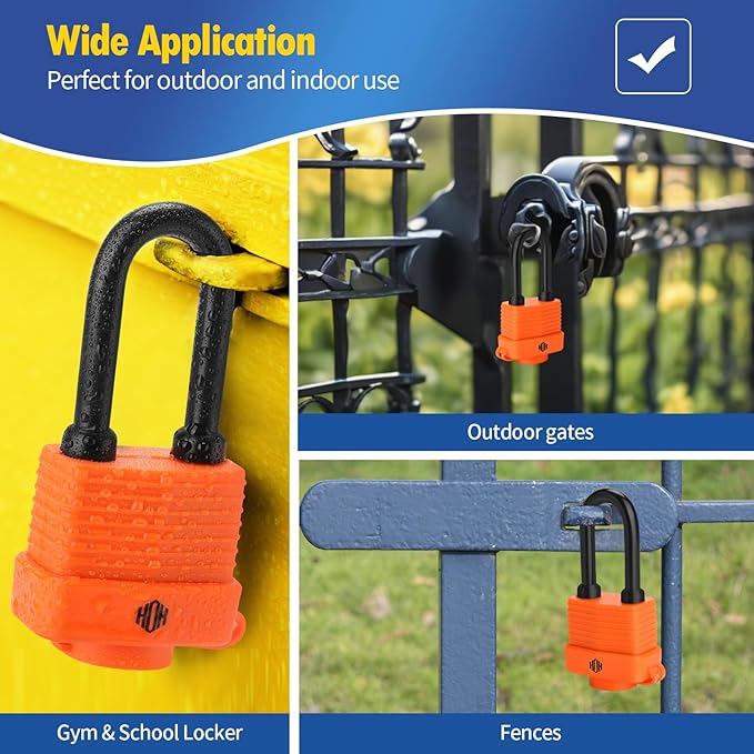 HOX 6-Pack Weather Resistant Padlocks – 40mm Laminated Steel, Chrome Plated with 2-inch Shackle, Vinyl Wrapped, Hardened Steel for Extra Security