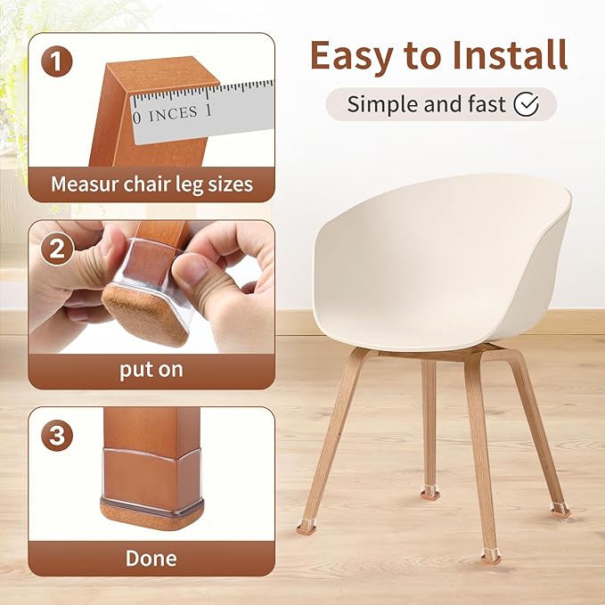 Ezprotekt 16 Pcs Rectangle Clear Felt Chair Leg Floor Protectors for Hardwood Floors, Rectangle Silicone Felt Furniture Pads Caps Covers for Chair Table Desk (Fit W :0.6-0.8", L: 0.9-1.3")