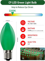 25 Pack C9 Christmas Green LED Light Bulb,Vintage Plastic C9 Ceramic Replacement Bulbs Watterproof C9/E17 Intermediate Base 0.6 Watt Great for Night Lights Christmas Patio String Lights
