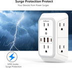 USB Wall Charger Power Strip Surge Protector with 4 USB Ports (2 USB C) Plug Extension Multiple Outlets Plug Extension Multi Outlet Plug in Adapter Spaced Outlets for Home Office Travel,White (White)