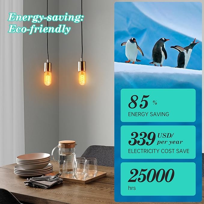 AMDTU Edison Bulbs 60 Watts Equivalent Dimmable, Spiral Ultra-Thin Filament E26 LED Bulbs 7W, 700 Lumen, Warm Yellow 2200K E26 Base Bulbs, T45 Amber Glass Tubular Light Bulbs for Lamps, 4 Pack