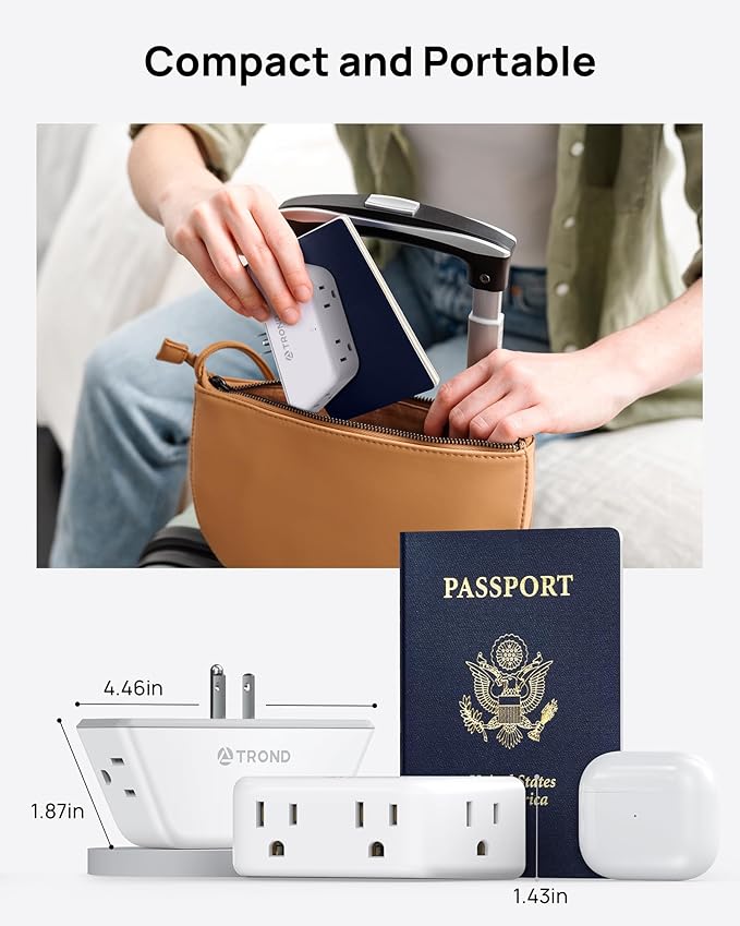 TROND Multi Plug Outlet Extender 2 Pack - Surge Protector Outlet with 4 Grounded Sockets, 3 Way Angled Plug Splitter, 900J, Multiple Wall Adapter for Home Office Travel Dorm Room, White