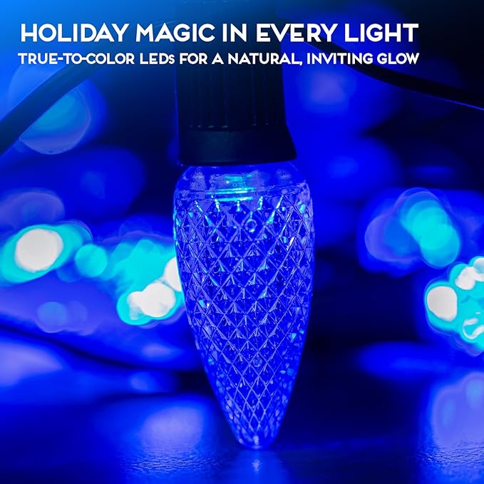 HLO Lighting Set of 25 Blue C9 Faceted LED Christmas Light Bulbs for Indoor & Outdoor Use | Durable Replacement Bulbs
