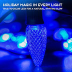 HLO Lighting Set of 25 Blue C9 Faceted LED Christmas Light Bulbs for Indoor & Outdoor Use | Durable Replacement Bulbs