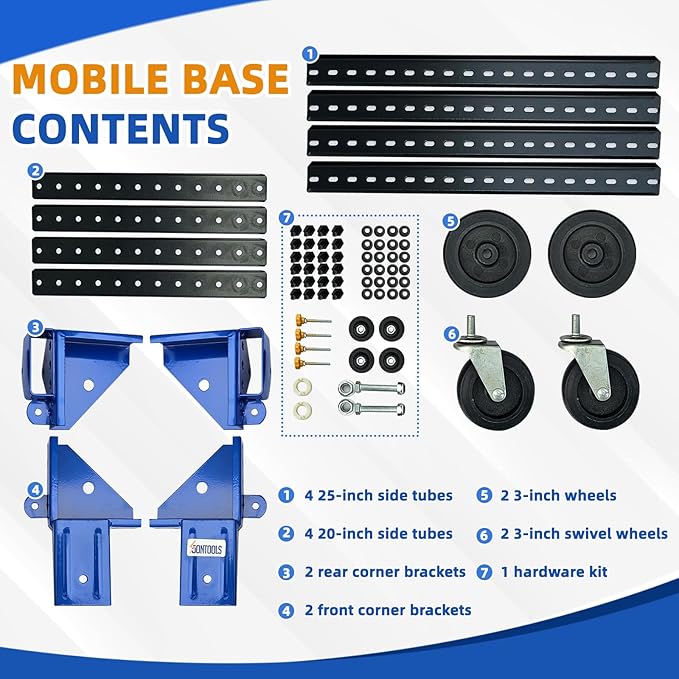 SOONTOOLS Universal Mobile Base with Swivel Wheels, 400 lbs Capacity, Adjustable Heavy Duty Mobile Base, Industrial Rolling Tool Stand for Large Tools, Machines, Bandsaw, Power Tools
