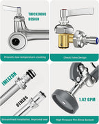 Commercial Kitchen Faucet Heavy Duty Wall Mount Sink Faucet, 8 Inch Center 25 Inch Commercial Kitchen Faucet with Pre-Rinse Sprayer （Grey） and 10 Inch Add-On Spout for 1,2,3 Compartment Sinks