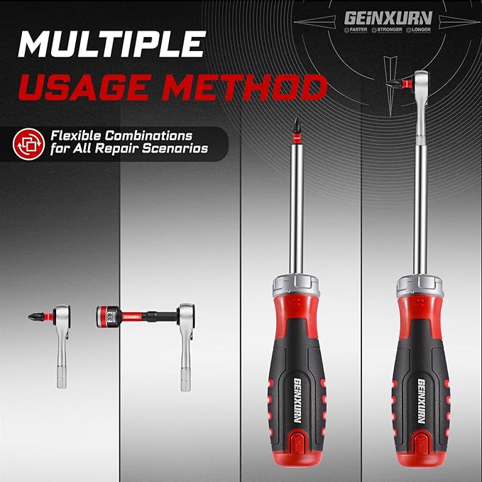 19 Pieces Ratcheting Screwdriver Set, Mini Rachet Wrench, Rachet Screwdriver Handle and Nut Driver with 12 Pcs Impact Screwdriver Bits, Portable Hand Tools Set for Repair, DIY