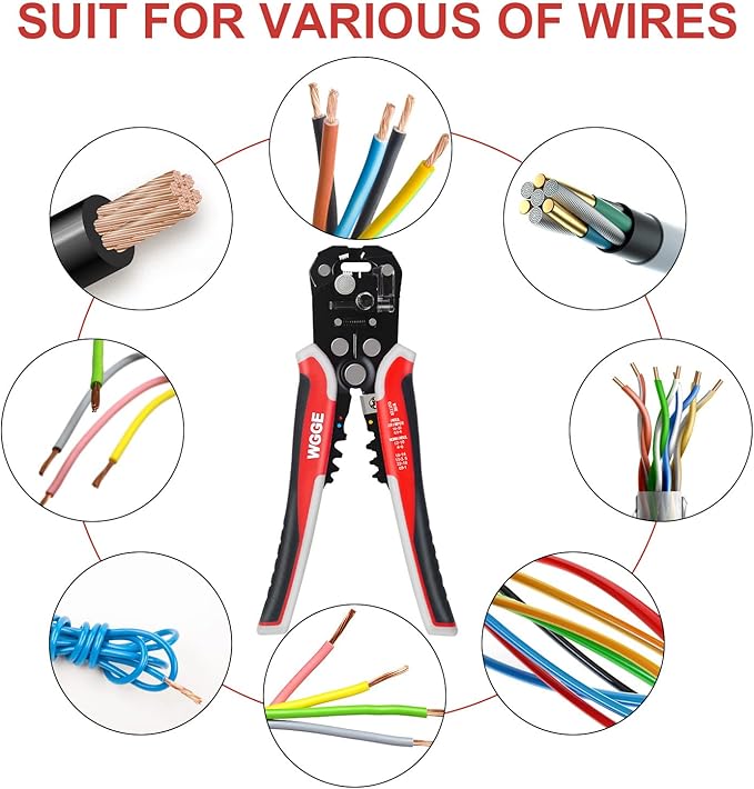 WGGE WG-014 Self-Adjusting Insulation Wire Stripper. For stripping wire from AWG 10-24, 3 in 1 Automatic Wire Stripping Tool/Cutting Pliers Tool, Automatic Strippers with Cutters & Crimper 8"