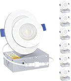 Ensenior 6 Pack 4 inch Gimbal Led Recessed Light with Junction Box, 90° Adjustable Directional Eyeball Lighting, Dimmable, 2700K/3000K/3500K/4000K/5000K, 900LM, 9W=100W-FCC Certified