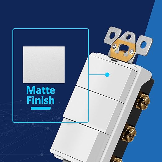 LIDER Minimalist Design Matte Finish Lighted Triple Switch with Screwless Wall Plate, Combination Frameless Decorator Switch with Locator Light, Ground Terminal Single Pole, 15A 120V, UL Listed, White