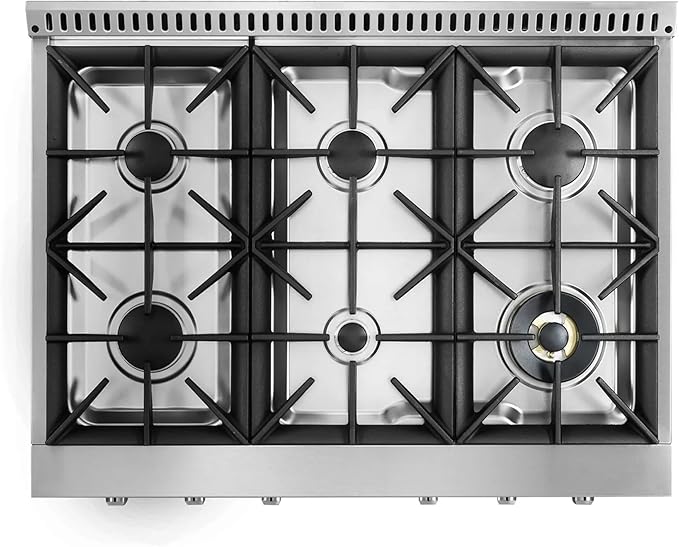 Awoco 36” Professional Stainless Steel Gas Cooktop, LPG/NG Convertible Gas Rangetop with 6 Sealed Burners, Stove top with cast iron grates Made in Italy & ETL Certified