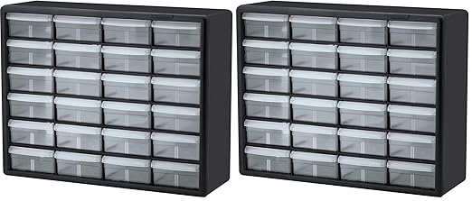 Akro-Mils 24-Drawer Plastic Drawer Storage Cabinet for Garage Organization, Bead Organizer, Building Bricks Storage, Teacher Toolbox, Makeup Organizer, 20-Inch W x 6-Inch D x 16-Inch H, 10124 Black