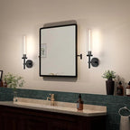 Modern Black Hardwired Wall Sconces 2 Pack, 21'' Knurled Bathroom Wall Sconce, Indoor Wall Sconce,Copper and Glass Vanity Light, for Living, Bedroom, Hallway, Staircases, Include Bulbs