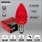 Wintergreen Lighting OptiCore C7 LED Christmas Light Bulbs - 25 Pack Heavy Duty Premium Outdoor Replacement LED Christmas Lights, E12 Base (Red Faceted)