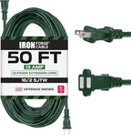 Iron Forge Cable 2 Prong Outdoor Extension Cord 50 ft, 16/2 Weatherproof Green Extension Cord for Outside, 13 Amp SJTW Power Cable for Outside & Landscaping - US Veteran Owned