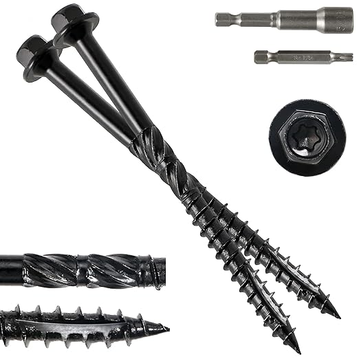 #14 x 4 Wood Structural Screws 50 Pack Hex Head Lag Screws, Rust Resistant Timber Screws for Timber/Log/Landscaping Wood (Black)