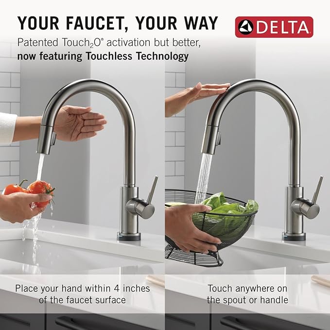 Delta Trinsic Touchless Kitchen Faucet with Touch Technology, Black Stainless Kitchen Sink Faucet with Pull Down Sprayer, Single Hole, Black Stainless 9159TL-KS-DST