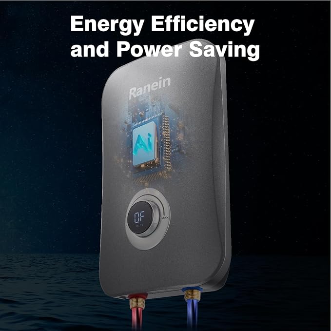 Ranein Electric Tankless Water Heater, 11Kw 240v, On Demand Instant Water Heater with CSA Certification, IPX4 Waterproof, LED Temperature Display for Bathroom, Self Modulating Energy Saving Save Space