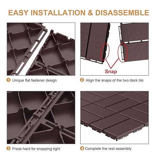 Goovilla Plastic Interlocking Deck Tiles, 36 Pack Outdoor Patio Flooring, 12"x12" Interlocking Decking Tile Outdoor All Weather Use, Waterproof Patio Pavers for Pool Balcony Backyard Porch, Dark Brown
