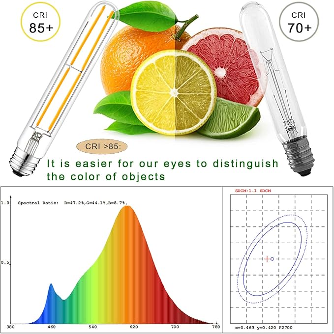 7.3 Inch E26 Led Bulb 6W Dimmable, 2700k Soft White Edison Bulbs 800LM, Equal 80 Watt Tubular T10 T9 Long Clear Glass Light Bulb for Rustic Pendant Pipe Wall Sconces Chandeliers - 6Pack