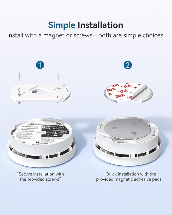 SITERWELL Smoke Detector, Smoke Detector 10 Year Battery with Photoelectric Sensor, Fire Alarm with Low Battery and Fault Warning for House and Bedroom, UL217-9th Listed, GS525A, 10 Packs