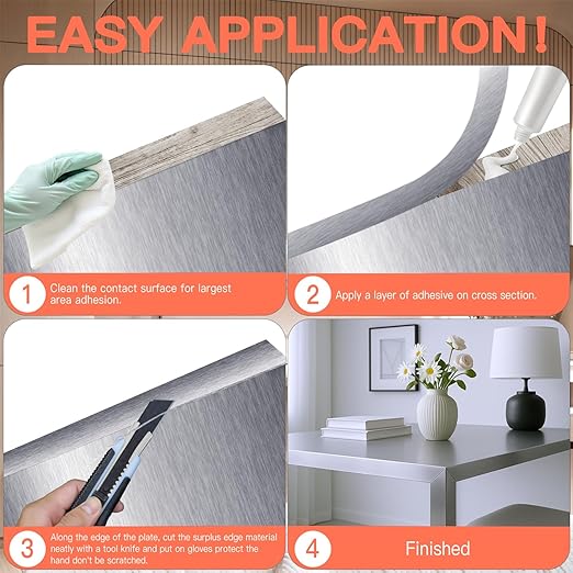 GSCIT Club Silver Edge Banding, 1 Inch x 100ft Aluminum Brushed Edge Banding PVC Edge Trim for Cabinet Repair Furniture