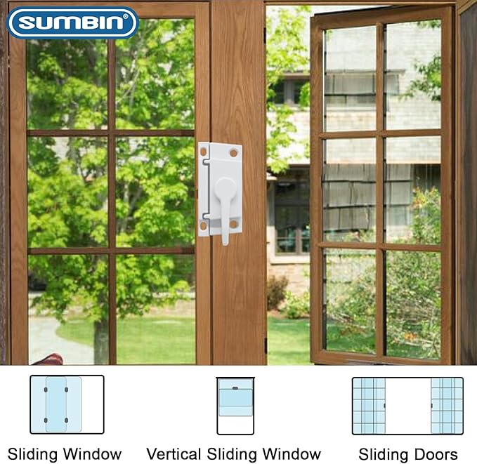 Sliding Window Sash Locks White with Window Latch Lock Security and Keeper Replacement for Vertical and Horizontal Sliding Windows
