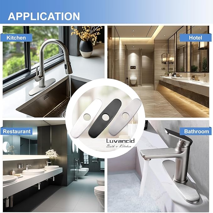 10 Inch Sink Faucet Hole Cover Deck Plate, 304 Stainless Steel Escutcheon Plate for 1 or 3 Hole Kitchen or Bathroom Sink Faucet, Matte Black Finish for Pull Down/Pull Out and Mixer Tap