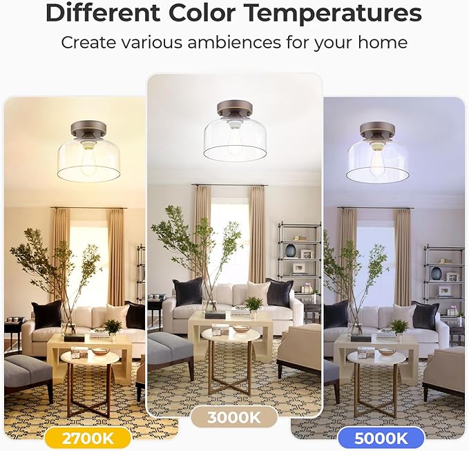 Semi Flush Mount Ceiling Light Bronze, Clear Glass Pendant Lamp Shade, Modern Farmhouse Light Fixture for Hallway Corridor Kitchen Entryway Bedroom, Bulb Not Included