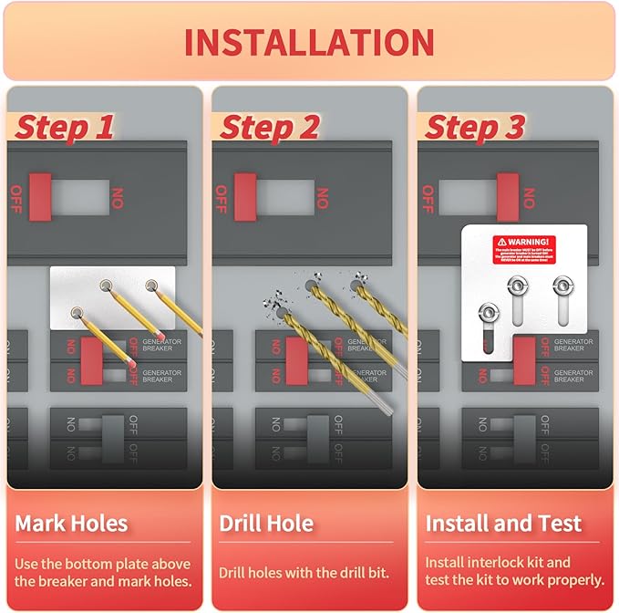 Marsflex Generator Interlock Kit for Square D QO or Homeline 150 or 200 Amp Panels, 1 3/8 Inches Spacing Between Main and Generator Breaker, Professional and Safe Interlock Kit, Easy Installation