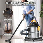 VEVOR Stainless Steel Shop Vac Wet and Dry Vacuum Cleaner 5.5 Gallon 6 Peak HP - Powerful Suction with Blower Function & Attachments 2-in-1 Crevice Nozzle - Perfect for Car Carpet Debris Pet Hair