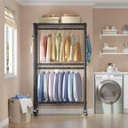 VIPEK R2 Medium Rolling Clothes Rack Heavy Duty Clothing Rack for Hanging Clothes Adjustable Metal Wire Shelving Portable Closet with Wheels Side Hooks, Freestanding Closet Wardrobe, Black